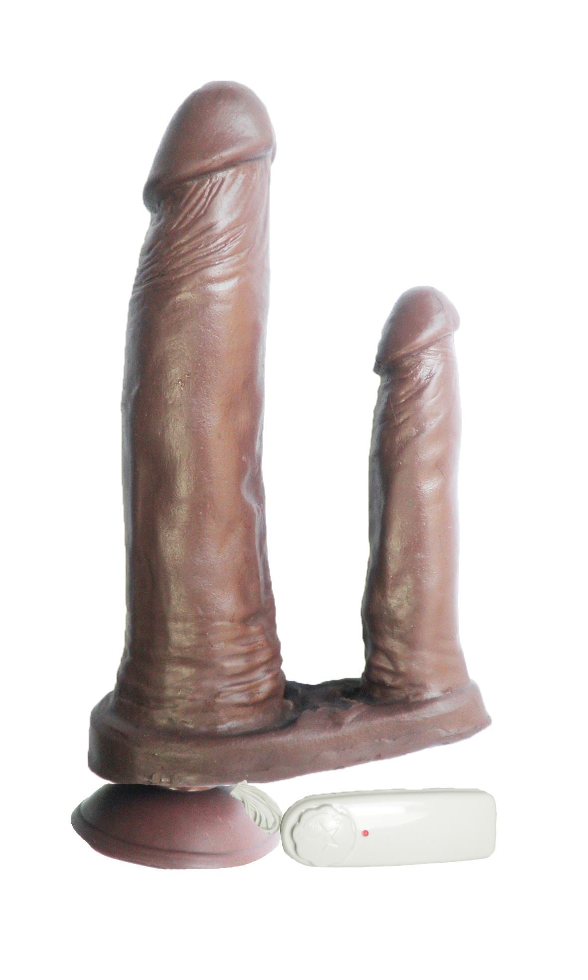 PRÓTESE MACIÇA DUPLA COM VIBRO 18,0 X 3,5CM E 10,5 X 2,3CM PRAZER E CIA