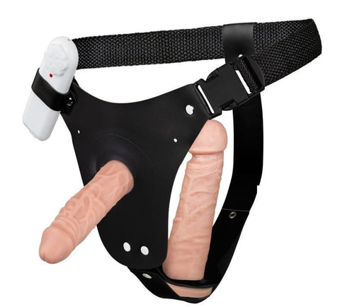 CINTA DUPLA COM 2 PRÓTESES 16CM  E 12 CM  COM VIBRO LA PIMIENTA
