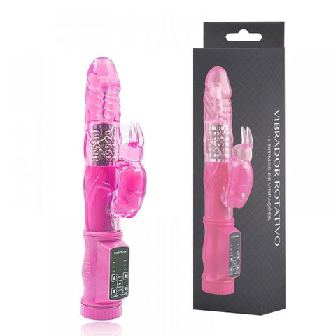 VIBRADOR ROTATIVO RECARREGÁVEL COM ESTIMULADOR CLITORIANO COELHO 12 VIBRAÇÕES SEXY IMPORT